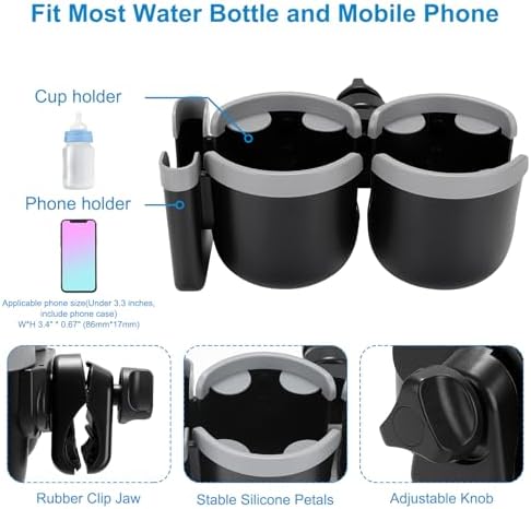 Accmor Stroller Cup Holder with Phone Holder, Bike Cup Holder, Walker Scooter Wheelchair Cup Holder Attachment, Universal Cup Holder for Uppababy Graco Strollers - Image 5