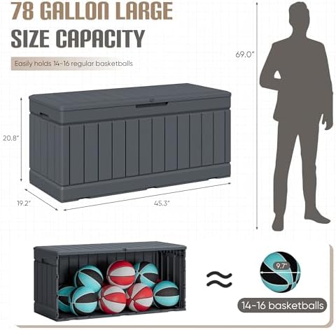 JUMMICO 78 Gallon Deck Box Waterproof Resin Outdoor Storage Box - Image 4