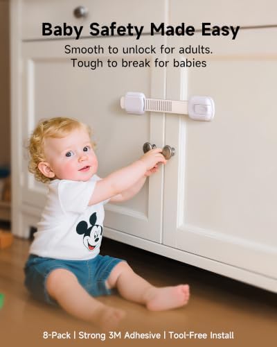 Infinno 8 Pack Cabinet Locks Baby Proofing Heavy Duty - Child Safety Cabinet Locks for Drawers, Cupboards & Fridge – No Drill 3M Adhesive Locks for Pets - Toddler Safety Latches - Image 7