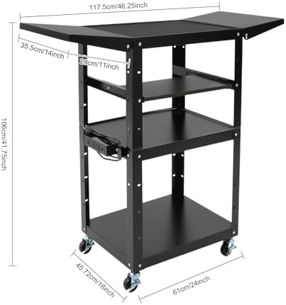 24-41.75in Height Adjustable AV Cart with Wheels & Keyboard Tray - Image 5