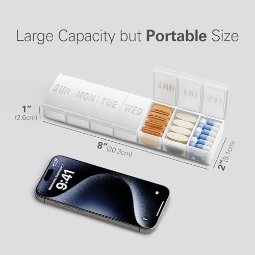 Barhon Pill Organizer Large, Weekly Medicine Pill Organizers, 7 Day Pills Box Case Travel for Big Vitamin Supplements Fish Oil, White - Image 7