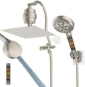 Hibbent All Metal 12'' Filtered Rainfall Shower Head Combo, High Pressure Handheld Shower Head with 12'' Adjustable Curved Extension Arm, 20 Stage Shower Filter, 10-spray, 71'' Hose, Brushed Nickel by Hibbent