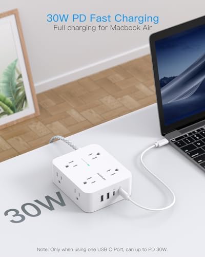 PD 30W USB C Power Strip Surge Protector 6Ft, 1080J Desk Charging Station - Image 3