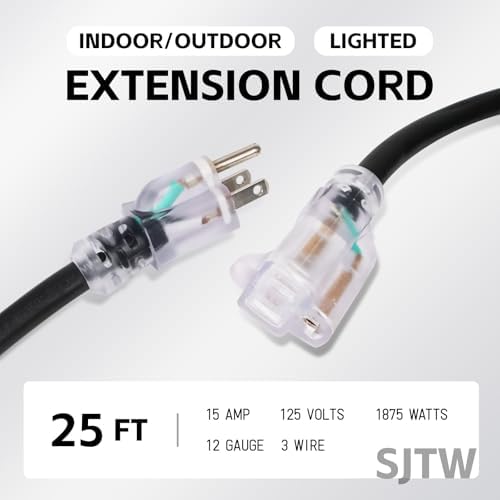 EP 25 Ft 12/3 SJTW Lighted Outdoor Extension Cord, Black - Image 2