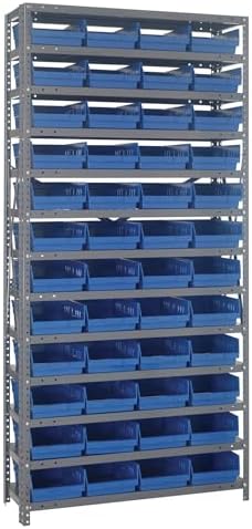 Quantum Storage Systems 1875-108BL Steel Shelving Unit with 4" Shelf Bins, 18" D x 36" W x 75" H, Blue by QuantumStorageSystems