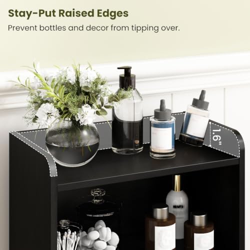 Small Bathroom Storage Cabinet with 2 Doors & Shelf,Rattan Black - Image 5