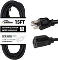 15FT Outdoor Extension Cord-16/3 SJTW Durable Black Extension Cable with 3 Prong Grounded Plug for Safety,Great for Outside Christmas Decorations by HONDERSON