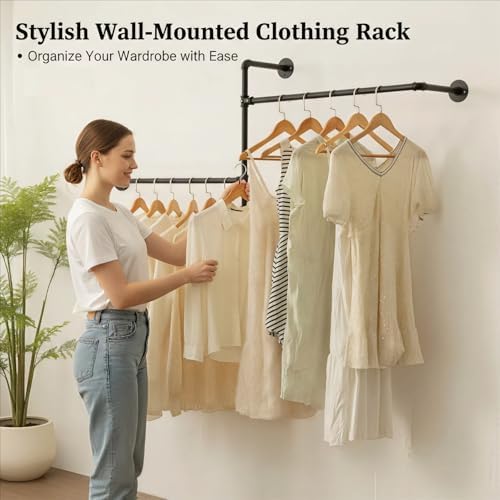 Industrial Pipe Clothing Rack, Wall Clothes Rack, Hanging Rod, Garment Rack - Image 2