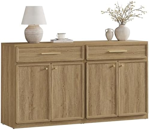 SICOTAS Buffet Cabinet with Storage Tall Modern Accent Storage Cabinet with Doors and Shelves 60 inch Wide Wooden Sideboard Credenza Buffets Console Table Coffee Bar for Kitchen Dining Living Room by SICOTAS