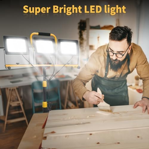 21000-Lumen LED Work Light with Stand for Job Site Garage, Black - Image 6