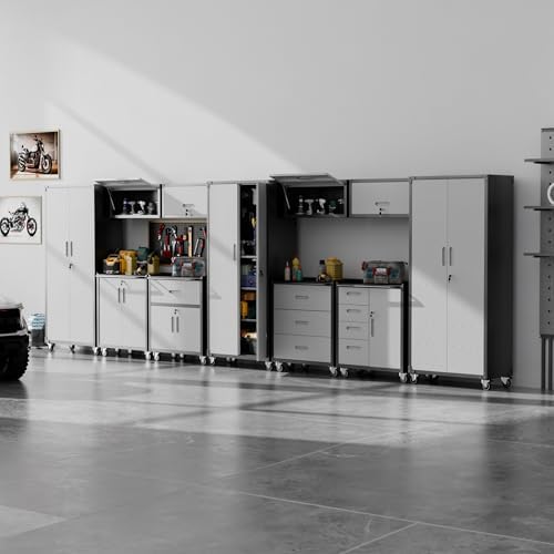 Garage Storage Cabinets System 11PCS Workshop Set with Drawers Locking Heavy Duty Rolling Cart with Adjustable Shelves Garage Tool Workbench Cabinets - Image 3