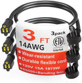 HUANCHAIN 14 Gauge 3 FT 3 Pack Black Flat Plug Extension Cord, Indoor by huanchain
