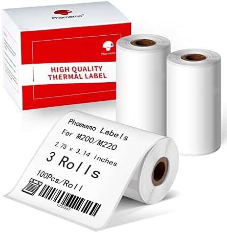 Phomemo Compatible Thermal Labels 2.75” x 3.14" - 270 White Self-Adhesive Shipping Address Labels for M220/M250/M200/M221/M260 Label Makers, Direct Thermal Paper, 3 Rolls by Phomemo