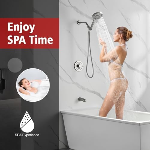 SUMERAIN Rain Shower System with High Flow Tub Spout, Brushed Nickel - Image 2