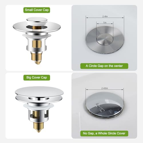 Universal Bathroom Sink Drain Stopper Strainer, Big Cover, Chrome - Image 5