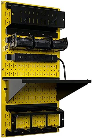 Wall Control Power Tool Storage Organizer Kit Cordless Drill Holder Charging Station Rack 16” x 32” Metal Pegboard Organization System (Yellow Pegboard) - Image 2