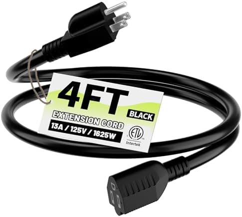 Vockjour 16/3 Black Indoor Outdoor Extension Cord 4 Ft Waterproof by Vockjour