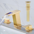 AVSIILE LED Bathroom Faucet 3 Hole, Brushed Gold Waterfall Bathroom Faucets by AVSIILE