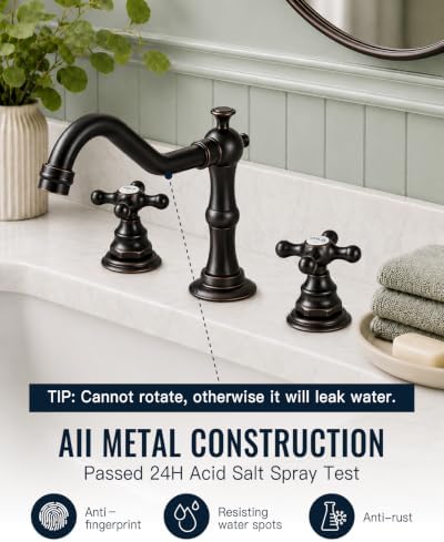 gotonovo Bathroom Faucet 3 Hole Vintage, Oil Rubbed Bronze, Hot Cold Label - Image 2