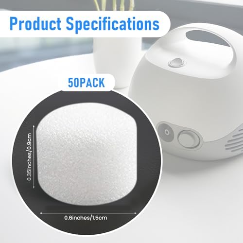 Air Filter Sponge, Compressor Replacement System, Round White Breathable Foam Filters Compatible with Cool Mist Inhaler & Vaporizer Device, Universal Size (0.59in Dia 50 Pcs) - Image 2