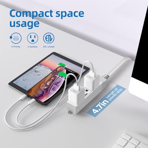 TiFFCOFiO 3 Prong Flat Plug Outlet Strip, 12 Feet Extension Cord, 6 FT on Each Side, 3 Grounded Outlets with Mounting Holes, 13A/1625W, 16 AWG (Twin Outlets, 6FT) - Image 6