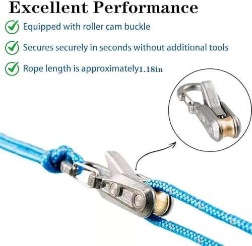 Cord and Rope Tightening and Cinching Tool, Adjustable Tie Down Kit for Camping Tarps, Awnings, Boat Covers and Outdoor Guy Lines (6 Hook 2 Rope) - Image 6