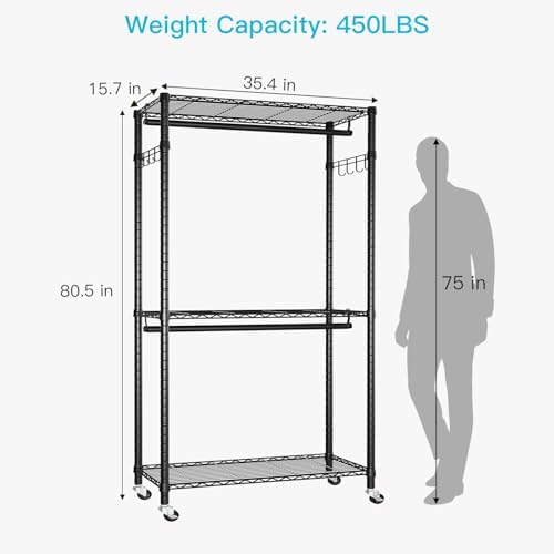 FUTASSI P1 Heavy Duty Garment Rack, Rolling Closet Organizer with Wheels - Image 6