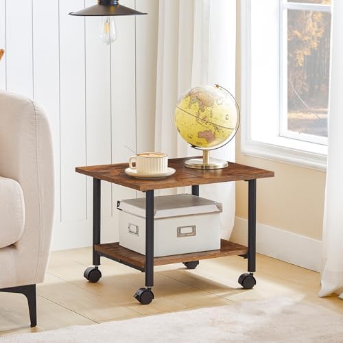 HOOBRO Printer Stand, 2-Tier Industrial Under Desk Printer Cart with Shelf, Mobile Heavy Duty Storage Rack on Wheels for Home, Office, Rustic Brown and Black BF02PS01G1 - Image 3