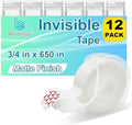 Tape Bulk, Clear Tape, Invisible, Matte Finish, Writable, 3/4 in x 650 in, Transparent Tape, 12 Rolls with Dispensers, Ideal for Gift Wrapping, School Supplies & Office Use by Unknown