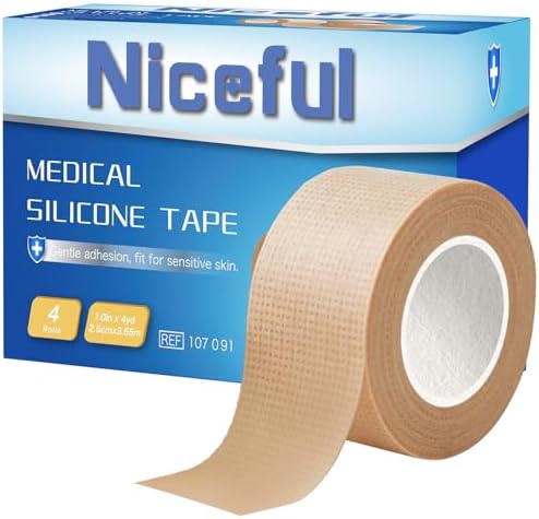 Niceful Silicone Medical Tape, for Sensitive Skin Safe, 1" x4Yd 4 Rolls by Niceful