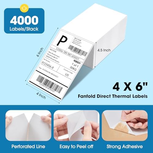 Fuxury Thermal Labels 4x6 4000 Labels Fanfold Direct Shipping Label - Image 2