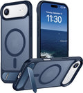 Temdan Designed for iPhone Air Case, [Built-in Invisible Kickstand][Compatible with MagSafe][Military Grade Shockproof] Slim Translucent Matte Phone Case for iPhone 17 Air 6.5 inch(Blue) by Temdan