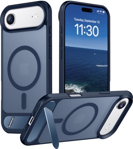 Temdan Designed for iPhone Air Case, [Built-in Invisible Kickstand][Compatible with MagSafe][Military Grade Shockproof] Slim Translucent Matte Phone Case for iPhone 17 Air 6.5 inch(Blue) by Temdan