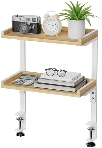 Clamp On Desk Shelf 2-Tier, 12.6 inch Wood Shelving Unit for Office Desk/Gaming Accessories, Tabletop Book Storage Rack, Shelf for Top & Under of Desk, Natural by ART-GIFTREE