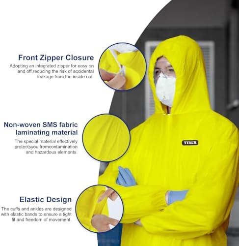 Hazmat Suit Disposable Coverall | Heavy Duty Full Body Paint Coverall & Suit in 7 Sizes - Small, Yellow, 1 - Image 2