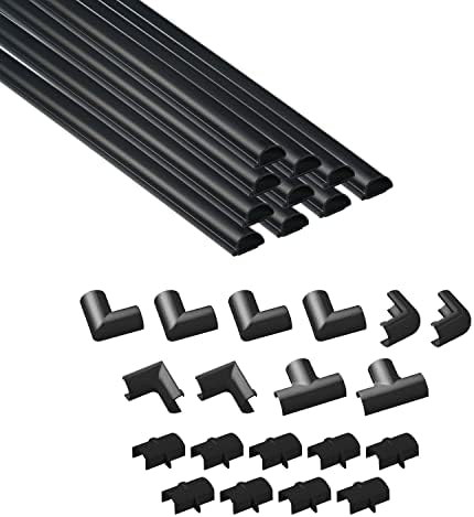 D-Line 157in Cord Hider Kit, Patented Cable Cover, Hide Wires on Wall, Channel for TV Mount Cords, Raceway Wire Hiders, Paintable, Adhesive, Half Round, 10x 0.78in W x 0.39in H x 15.7in L, Black by D-LineUSAinc
