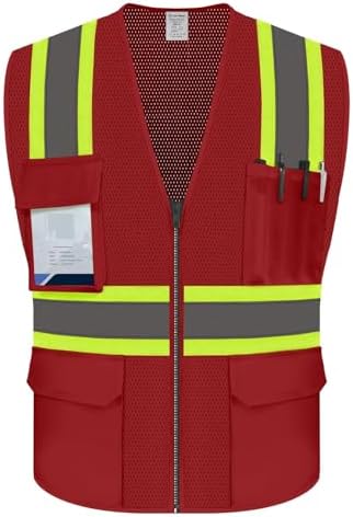 Hi Vis Safety Work Vest with Reflective Strip, Red, 3XL by UnoMejor