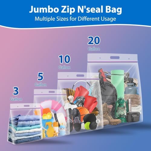 12 Pack 5 Gallon Large Zipper Storage Bags with Handle&Bottom for Clothing - Image 7