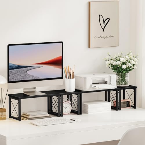 Honiter 2 Sets Desk Shelf, Desktop Organizer Shelf, Freestanding Small Bookshelf Desk Organizer, 2 Tier Independent Stackable Desktop Shelves, Desktop Office Storage Rack Display Shelf, Black - Image 2