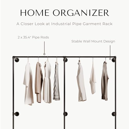 Industrial Pipe Clothing Rack, Wall Mounted Clothes Rack, 75", 3 Rods - Image 3