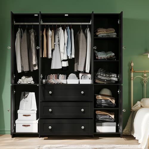 VOWNER 71" Armoire Wardrobe Closet with Drawers and Mirror, 6 Doors - Image 5