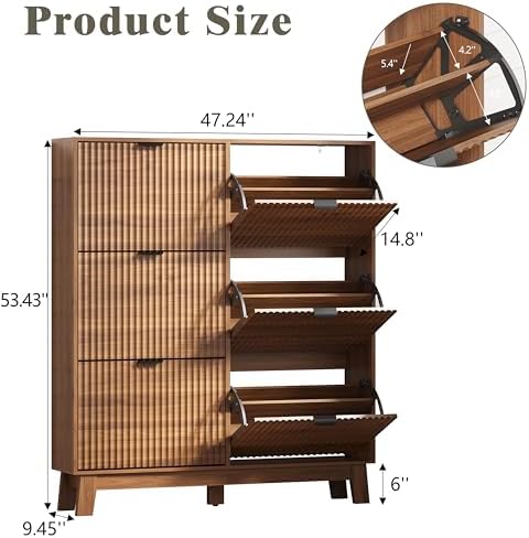 HUANLEGO Shoe Cabinet Storage for Entryway with 6 Flip Drawers, Walnut - Image 2