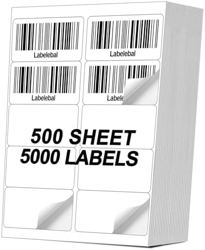 [500 Sheets 5000 Pcs] 10-UP 2''x4'' Shipping Labels for Laser & Inkjet Printers, 2" x 4" Mailing Stickers, 10 Pcs Per Page Shipping Labels,8.5"×11" White 500 Sheets for Printer by Labelebal