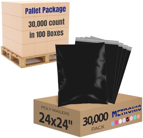 Metronic Poly Mailers 24x24 30000 Pack, Large Shipping Bags for Clothing Packaging Bags, Self Seal Shipping Envelopes for Business, Tear-resistant Mailing Bag Mailing Envelopes, Black by METRONIC
