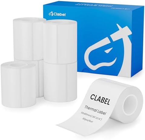 CLABEL 50x80mm (1.96"x3.14") Thermal Labels 6 Rolls White Self-Adhesive by CLABEL