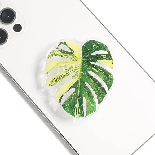 OnTheGrip Cute Acrylic Tropical Leaf Design Collapsible Expandible Mobile Phone Grip Stand Holder for Smartphone Tablet Cell Phone Accessory (Yellow Monstera) by OnTheGripofficial