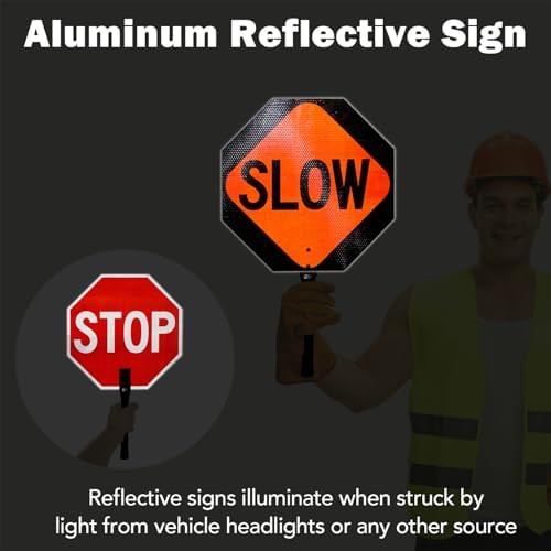 T&R (1 Pack) Stop Slow Sign with Handle, 13 x 13 Inches Double Sided Stop/Slow Traffic Sign, Rust Free Aluminum Reflective, Weather Resistant, Waterproof, Fade Resistant, Easy to Mount(Orange) - Image 4