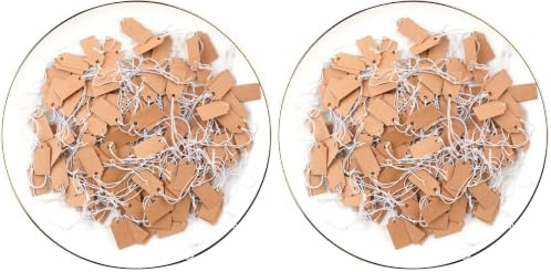 200 Pcs Price Tags, Small Tags with Elastic String, Jewelry Price Tag Writable Kraft Gift Tag for Christmas Gift Clothes Jewelry Stocking Stuffers (Brown,1.02×0.47inch) (Pack of 2) by Prudiut
