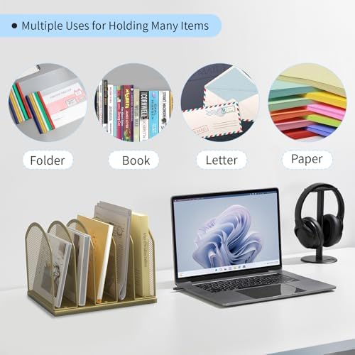 Gawerk 5-Section Vertical Desktop Organizer, 5-Section Mesh File Folder Stand Sorter for Office Home Classroom Organization - Image 6
