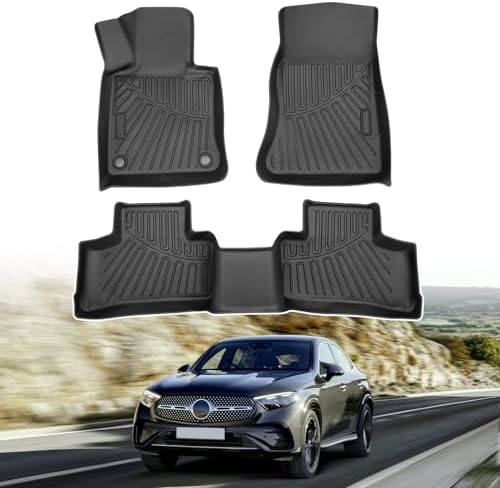 Powerty Floor Mats for 2023 2024 2025 Mercedes Benz GLC?GLC 300?GLC 350e?4Matic All Weather 3D TPE Anti-Slip Car Liners for 1st & 2nd Row Accessories by Powerty